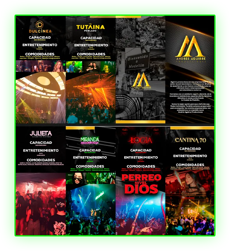 Las marcas de Aguirre Producciones: Dulcinea, Tutaina, Julieta, Miranda, Perreo Dios, Cantina 70